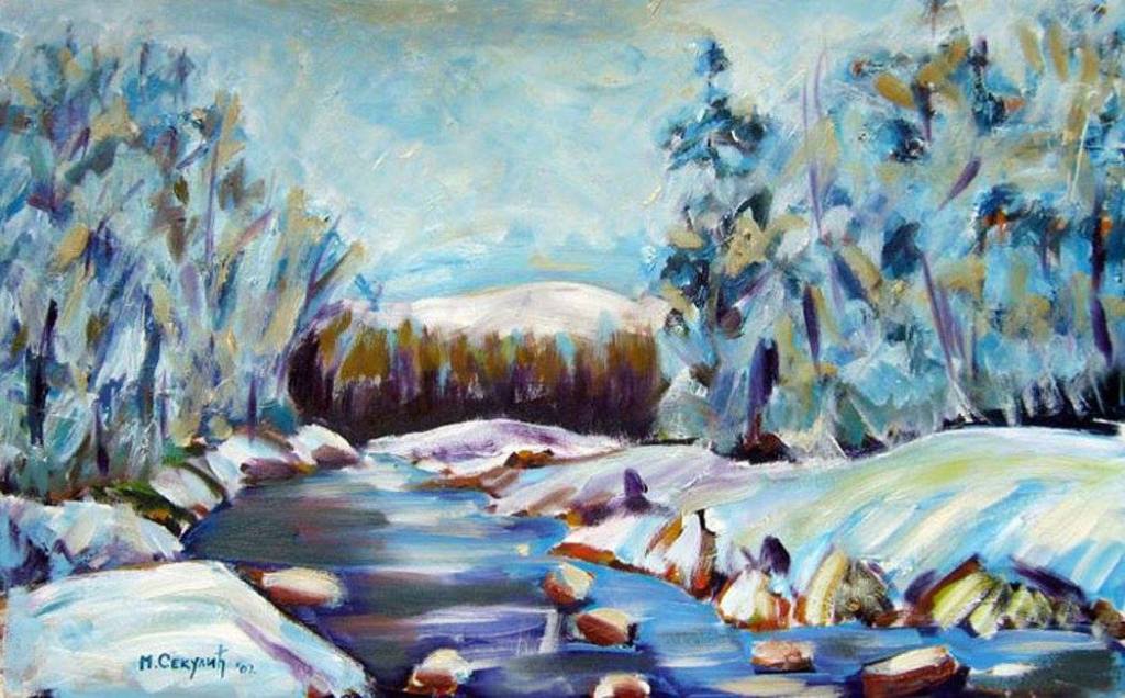 Zima na reci, ulje na platnu, 45x70 cm