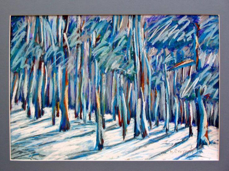 Šuma zimi, suvi pastel, 30x40 cm