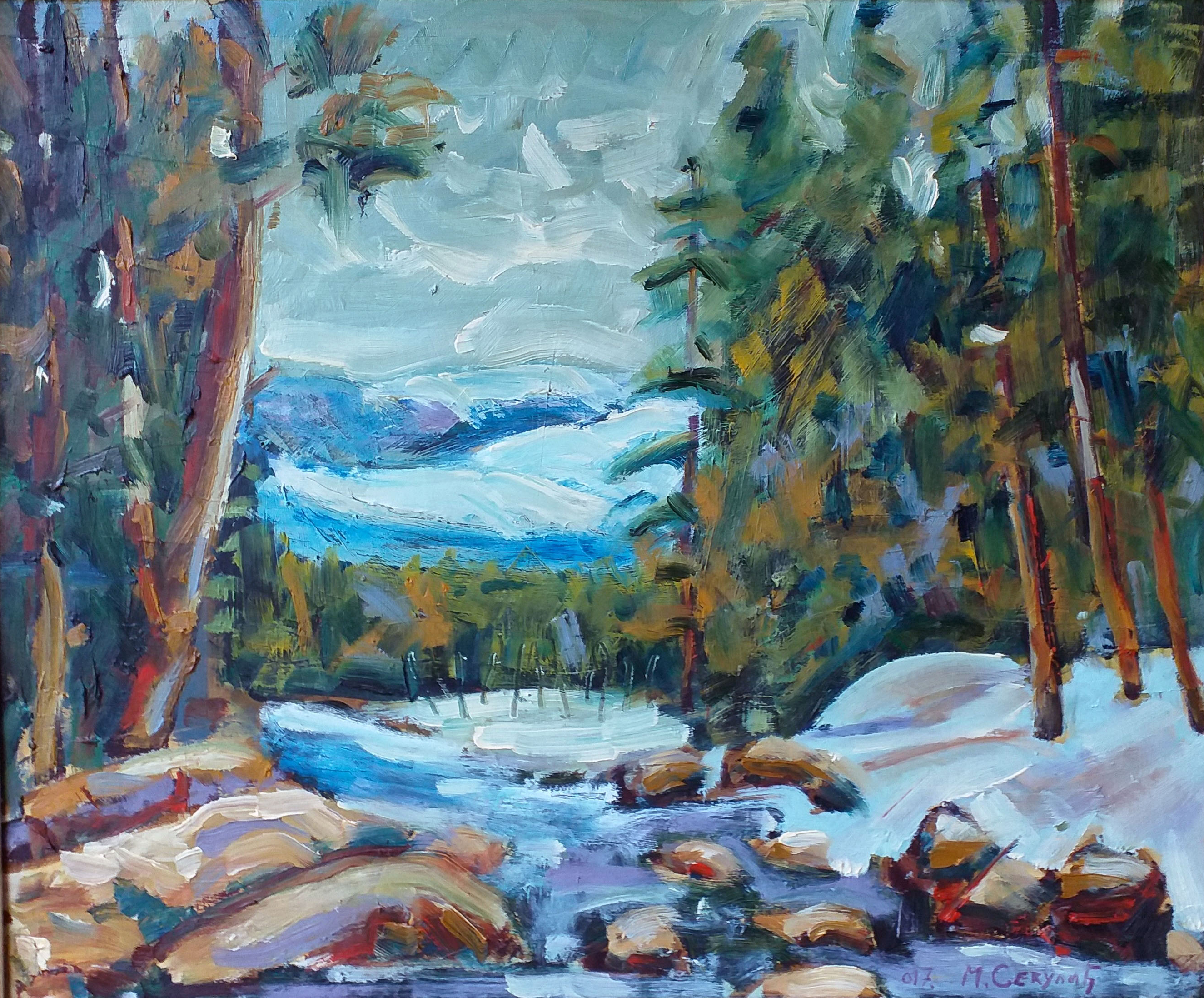 Zima na reci, ulje na platnu, 50x60 cm